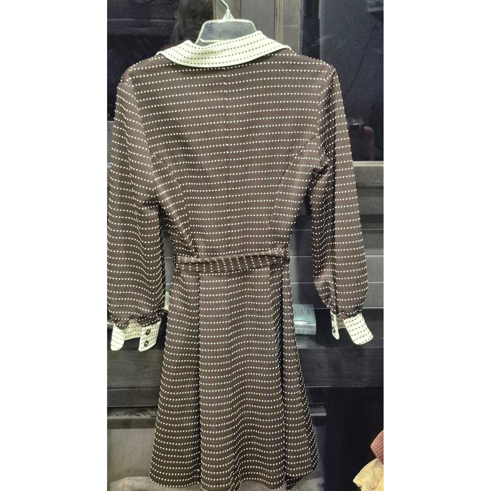 Vintage 70s Moody Street by Puritan Brown Dotted Mod Secretary Dress Belted - Picture 5 of 11